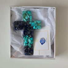 Load image into Gallery viewer, Lapis Lazuli & Aquamarine Resin Cross – A Meaningful Christmas Gift