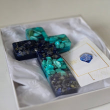 Load image into Gallery viewer, Lapis Lazuli & Aquamarine Resin Cross – A Meaningful Christmas Gift