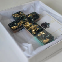 Load image into Gallery viewer, Bloodstone Resin Cross with Gold Accent – A Unique Christmas Gift

