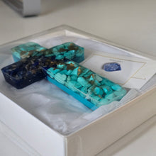 Load image into Gallery viewer, Lapis Lazuli &amp; Aquamarine Resin Cross with Gold Accent – A Perfect Gift for Christmas
