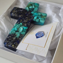 Load image into Gallery viewer, Lapis Lazuli &amp; Aquamarine Resin Cross – A Meaningful Christmas Gift
